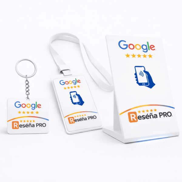 packs dispositivos reseñas google, llavero, colgante y soporte para reseñas en google